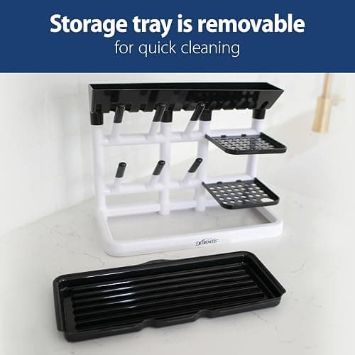 Dr. Brown's Baby Bottle Drying Tower, Stand-Up Countertop Drying Rack with Organized Storage for Baby Essentials, Space Saving Vertical Rack, Black/White thumbnail 7