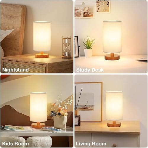 Fenmzee Small Table Lamp for Bedroom - Inline Control, Bedside Lamp with 3000K A15 LED Blub, Easy Assembly (White Shade - Walnut Base, 9" Inline Control) thumbnail 7