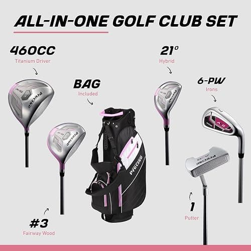 Precise AMG Complete Womens Golf Clubs Set, Includes Driver, Fairway, Hybrid, 6-PW Irons, Putter, Stand Bag, 3 H/C's, Golf Clubs Women Right Handed, Regular & Petite Sizes thumbnail 2