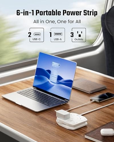 20W Travel Power Strip SUPERDANNY 3-Foot Wrap Up Extension Cord with 3 Outlets and 3 Fast Charging USBs, No Surge Protector Cruise Approved Portable Mini Travel Charger for Home Office Hotel, White thumbnail 4