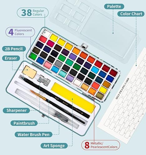 Watercolor Workbook, Water Coloring Book, 12 Different Patterns of Original DIY Designs, 50 Colors Watercolor Paint Set with Palette and Brush, Beginner-Friendly Watercolor Workbooks (Bouquets) thumbnail 3