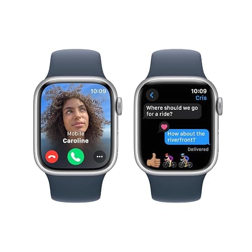 Apple Watch Series 9 [GPS, 41mm] Silver Aluminum Case with Storm Blue Sport Band, M/L (Renewed) thumbnail 4
