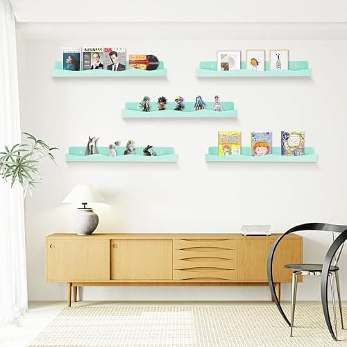 Nail Polish Wall Rack, 6-Shelf 15-Inch Light Green Acrylic Nail Polish Shelves with Removable Ends – Multi-Purpose Shelf for Essential Oils, Cosmetics Storage and Display for Salons and Bathrooms thumbnail 6