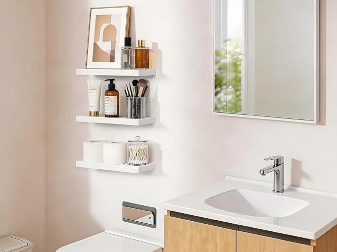 BAYKA White Floating Shelves 15.7in, Set of 3, Wall Mounted for Wall Decor | Easy Install, 22lbs Max Load, Hidden Bracket, Shelving for Bathroom Bedroom Kitchen Display Storage, Multi-Wall Compatible thumbnail 6
