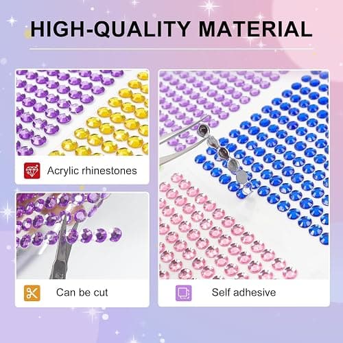 Sularpek 3120 Pcs Face Gems - 12 Sheets Self-Adhesive Rhinestone Stickers, 12 Colors Acrylic Crystal Gems for Nails, Face, Festivals, Makeup, DIY Craft Decorations thumbnail 4