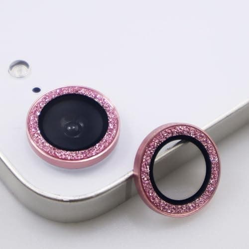 BONVAN for iPhone 15/15 Plus Camera Lens Protector Bling Glitter Metal Crystal Tempered Glass Screen Accessories Sparkly Lens Cover, also Compatible with iPhone 16e (2PCS) (Pink) thumbnail 5