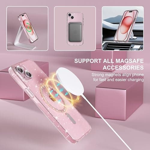 Choiche Compatible for iPhone 15 Case Magnetic, Women Clear Glitter Bling Sparkly Case, [2xDiamond Camera Lens Protectors] [2xTempered Glass Screen Protectors] [Compatible MagSafe] (Glitter Clear) thumbnail 7