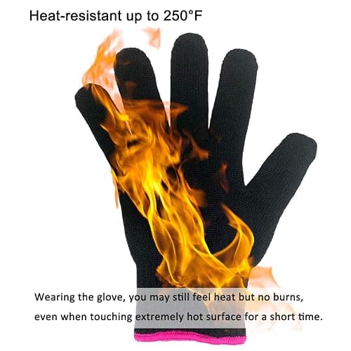 Lessmon Professional Heat Resistant Glove for Hair Styling Heat Blocking for Curling, Flat Iron and Curling Wand Suitable for Left and Right Hands, 1 Piece, Pink Edge thumbnail 5