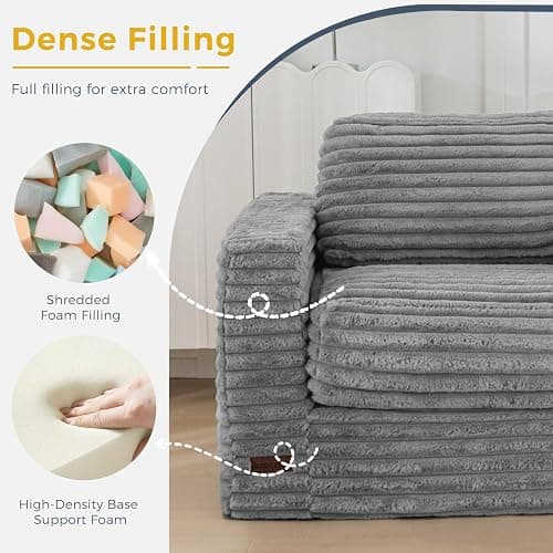 MAXYOYO Bean Bag Chair for Adults, Upholstered Floor Sofa with Pillows and Armrests, Bean Bag Sofa Plush Chair Couch for Bedroom Living Room, Dark Grey thumbnail 4