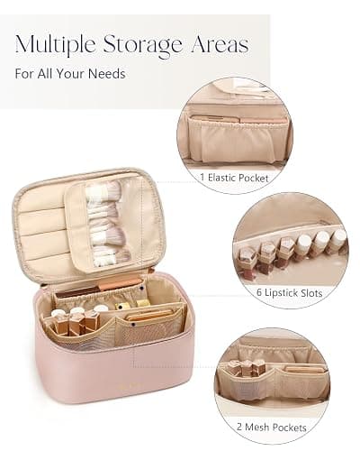 Prite Makeup Bag, Large Capacity Portable Travel Cosmetic Bag, Waterproof Makeup Organizer for Women with Handle and Divider (002 Pearl Pink) thumbnail 3