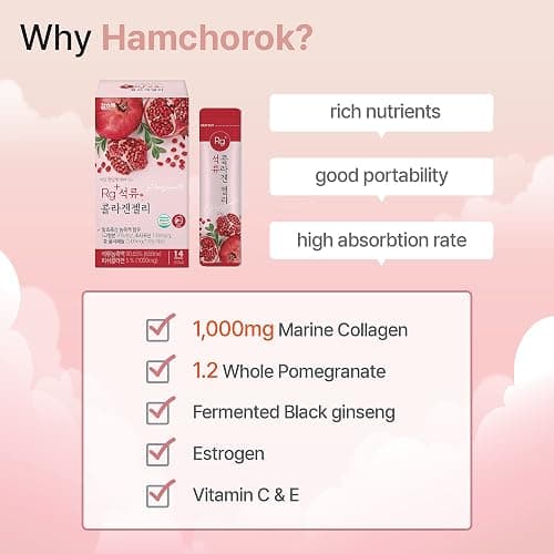 HAMCHOROK Rg+ Granatapfel-Kollagen-Gelee (20 g x 14 Stück) / Antialterung Korean-Beauty / 360DA Meereskollagen + Vitamin C&E Ginseng-Konzentrat zur Unterstützung des Immunsystems, Haut (14) thumbnail 5