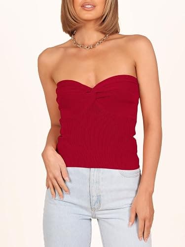 ANRABESS Tube Top for Women Summer Strapless Bandeau Knit Twist Knot Corset Crop Basic Tank Tops 2026 Vacation Beach Clothes thumbnail 9