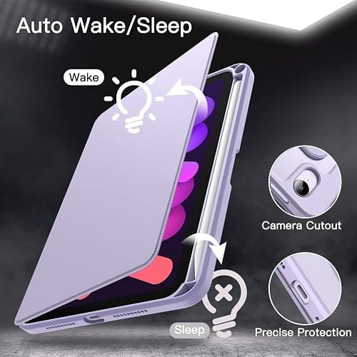 JETech Rotating Case Cover for iPad mini A17 Pro/6th Gen, Purple | For 8.3" 2024/2021 Model, 360° Rotation Stand, Clear Back Design, Auto Wake/Sleep, Pencil Holder, Full Protection thumbnail 6