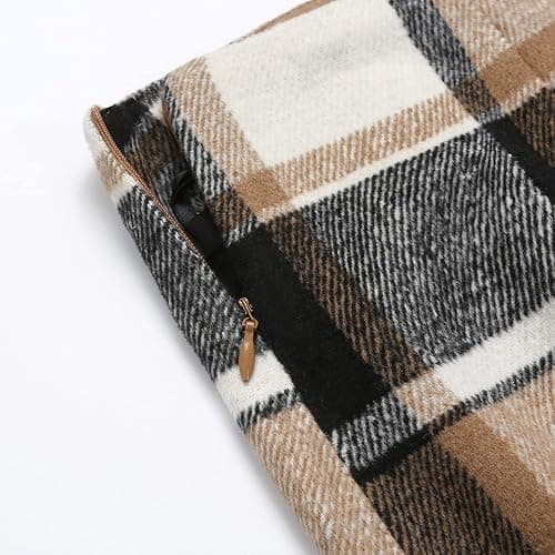 Kinghua Womens Wool Plaid Mini Skirt Fall Winter High Waisted Bodycon Pencil Skirt thumbnail 4