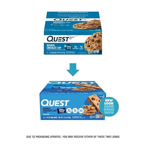 Quest Nutrition Oatmeal Chocolate Chip Protein Bars, 20g Protein, 1g Sugar, 5g Net Carb, Gluten Free, Keto Friendly, 12 Count thumbnail 2