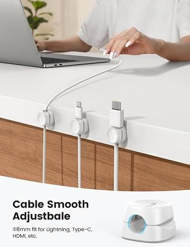 8Pack Cord Organizer [1s Lock] Spring Cable Management Clips - Lamicall Desk Cord Holder, Adhesive Cute Round Cable Clip, Phone Charger Wire Organizer Keeper for Nightstand Car Office Accessory, White thumbnail 5