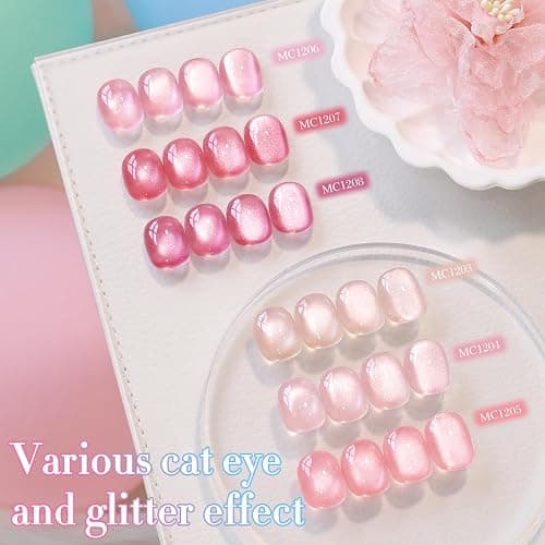 Double Rhythm 0.5 OZ Cat Eye Gel Polish with Magnet 15ML Holographic Glitter Shimmer Translucent Jelly Color Magnetic Nail Polish Salon DIY at Home (Peach Purple-MC1208) thumbnail 8