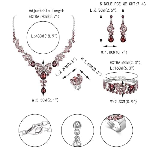 EVER FAITH Rhinestone Crystal Bridal Floral Wave Teardrop Necklace Earrings Set thumbnail 5