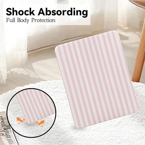 Lovmooful Compatible for iPad 9/8/7 (10.2-Inch,2021/2020/2019 Model,9th/8th/7th Generation) Case with Pencil Holder Cute Striped with Aesthetic Design Soft TPU Trifold Stand Protective-Pink&White thumbnail 3