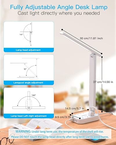 Power Strip with LED Desk Lamp, 3 Outlets 4 USB Ports(2 USB C) 4 Modes 5 Level Touch Lamp Small Desk Lamp for Home Office Bedroom Bedside Study Reading Light, 5ft Extension Cord, Dorm Room Essentials thumbnail 6