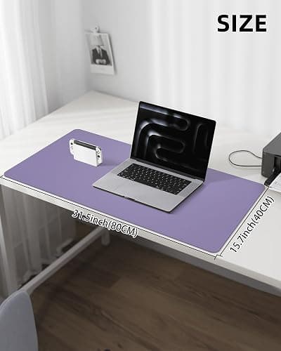 Leather Desk Pad Protector, Purple Desk pad, Office Desk Mat, Non-Slip PU Leather Desk Blotter, Laptop Desk Pad, Waterproof Desk Writing Pad for Office and Home (Light Purple, 31.5" x 15.7") thumbnail 3