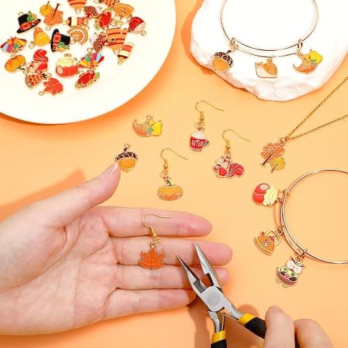 MARFOREVER 40Pcs/20 Pairs Fall Charms, Thanksgiving Charm for Jewelry Making, Autumn Pumpkin Maple Leaf Turkey Enamel Pendants for Bracelet Necklace Earrings Making Accessories thumbnail 5