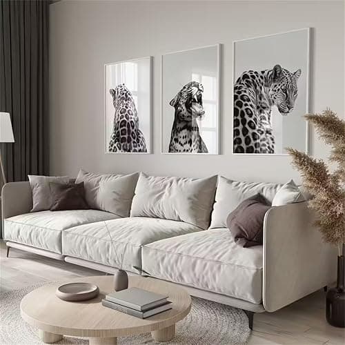 Meuzzvor Poster Set 3er Set Moderne Wandbilder Schwarz Weiß Leopard Poster für Schlafzimmer Esszimmer Wohnzimmer Deko Kunstdruck Leinwand Bilder Ohne Rahmen (30x40cm) thumbnail 3