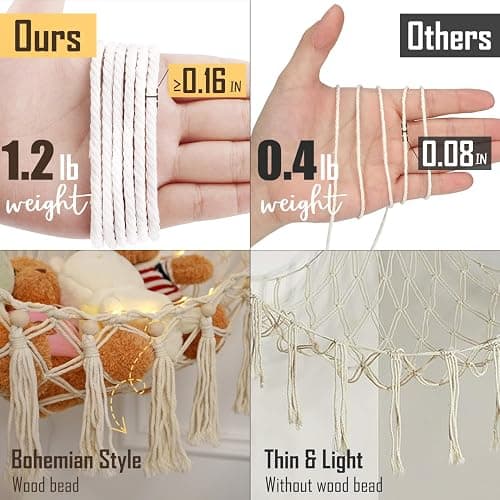 Stuffed Animal Hammock with 75LEDs, Extra Large 55in Toy Storage Macrame Hammock, Hanging Toy Net for Kids Bedroom Doll Room Corner Organizer, USB Plush Toy Hammock with Remote(XL) thumbnail 3