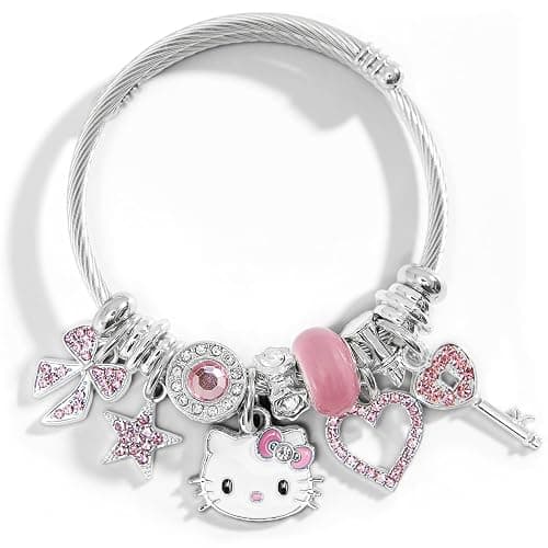 Cute Bracelets, Adjustable Stainless Steel Composite Bracelet Bangles, Classic Cartoon Design Jewelry, Gift for Her (Pink) - Image 1