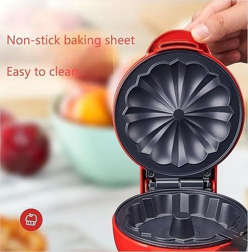 Cake Maker Lava Cake Maker Mini Donut Maker Waffle Maker Pancakes Maker Machine for Breakfast, Snacks, Desserts Non-stick Surface, Cake Machine, Double-sided Heating, Pink thumbnail 6