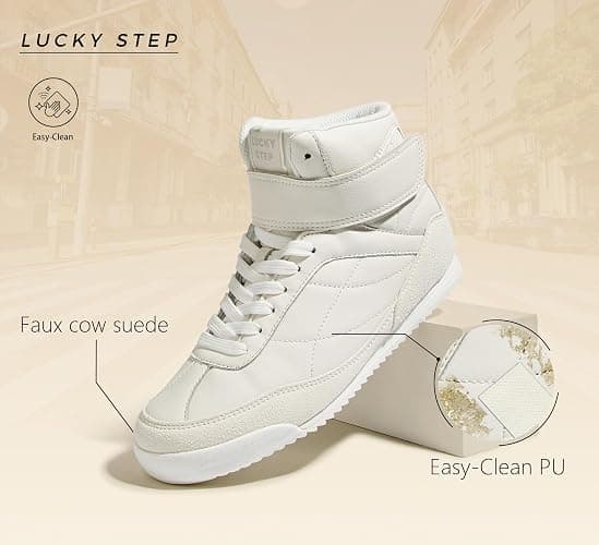 LUCKY STEP Women's High Top Sneakers Hook and Loop Lace Up Fashion Basketball Ankle Boots Skate Tennis Shoes Walking Casual Shoes thumbnail 4