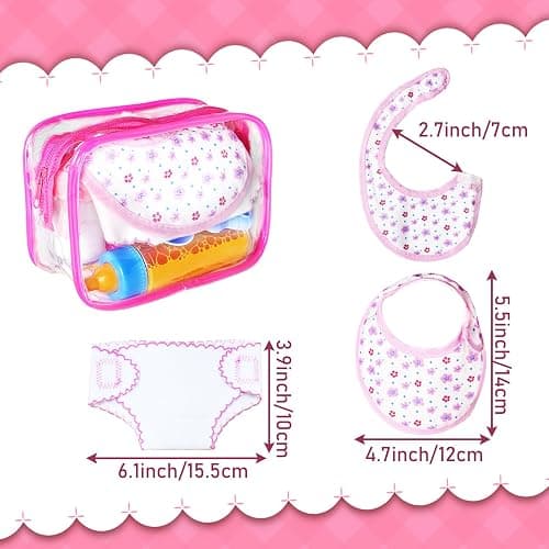 15Pcs Baby Doll Accessories Magic Bottle Set,Pretend Play Feeding Toy with Juice Milk Bottles,Sippy Cups,Pacifiers,Bowl Spoons,Bib,Diaper,Dolls Feeding Kit for Kids Girls,Party,Gift thumbnail 3