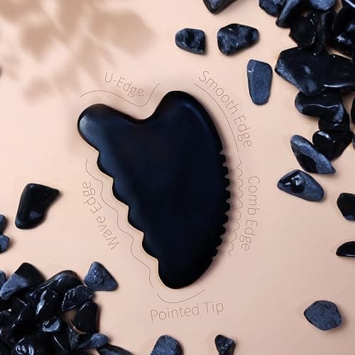 tophld Gua Sha Facial Tools, Natural Bian Stone Gua Sha Jade Massage Tool, Body Gua Sha Stone with Comb, Large GuaSha Set for Traditional Acupuncture Therapy(Wave-Edge) thumbnail 2