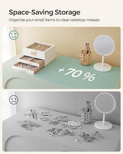 SONGMICS Jewelry Box Organizer, 3-Layer Storage with 2 Drawers, Glass Lid | Jewelry Organizer for Earrings, Modern Style, 8 x 9.1 x 5.3 Inches, Cloud White and Gold, GISELLA Collection UJBC239WT thumbnail 6