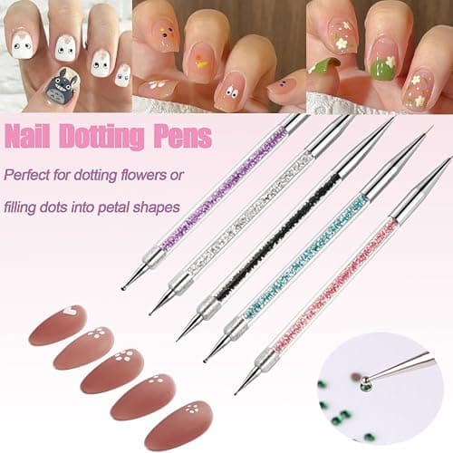 AIBEE Nail Art Brushes, 5pcs Double-Ended Acrylic Nail Brush Set with 5/7/10/12/15mm Nail Liner Brushes and Dotting Pens for French Nails thumbnail 3
