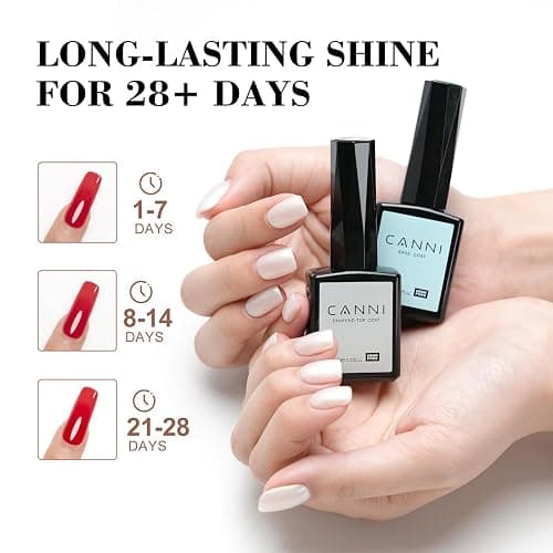 CANNI 2 Pcs No Wipe Gel Top Coat and Base Coat Set- High Gloss Shiny Long Lasting Base Top Coat Gel Nail Polish, Soak Off Nail Art Home and Professional Manicure thumbnail 6