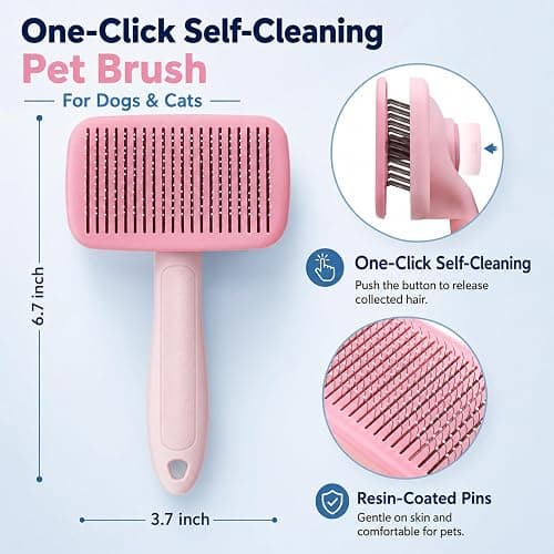 Petobey Self-Cleaning Cat Shedding Grooming Brush for Small Dog Pet Short Hair Remover Set Reusable Lint Removal Tool Carpet Scraper for Clothes Couch Bedding Furniture Car Pink thumbnail 2