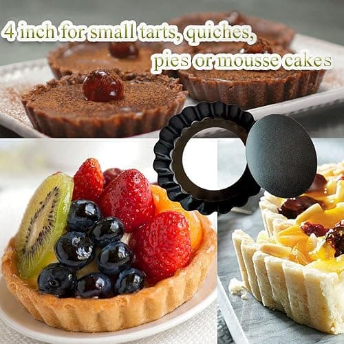 DATANYA 16 Pack Mini Tart Pans 4 Inch with Removable Bottom Round Nonstick Quiche Pan, Heavy Duty Fluted Side Tart Molds for Pies, Mousse Cakes, Dessert Baking thumbnail 6