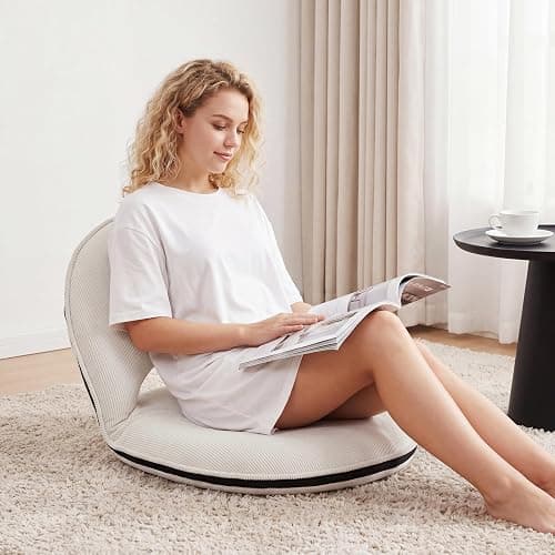 Xuhal Floor Chair with Back Support Adjustable 5 Foldable Position Floor Seat Thick Padded Tatami Seat Flexible Bleacher Recliner for Living Room Beach Bedroom Adults Meditation Reading Gaming(White) thumbnail 5