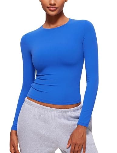 CRZ YOGA Softembrace Crewneck Long Sleeve Shirts for Women - Casual Going Out Tops Soft Basic Fitted Tight Fall T-Shirts - Image 1