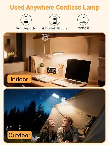 Clip on Lamp, 9 Brightness+5 Colors Reading Lights for Books in Bed Lamp | 4000mAh Battery Clip on Light,450 Lumen Rechargeable Desk Lamp for Dorm Lamp,Book Light for Reading in Bed Headboard/Bedside thumbnail 4