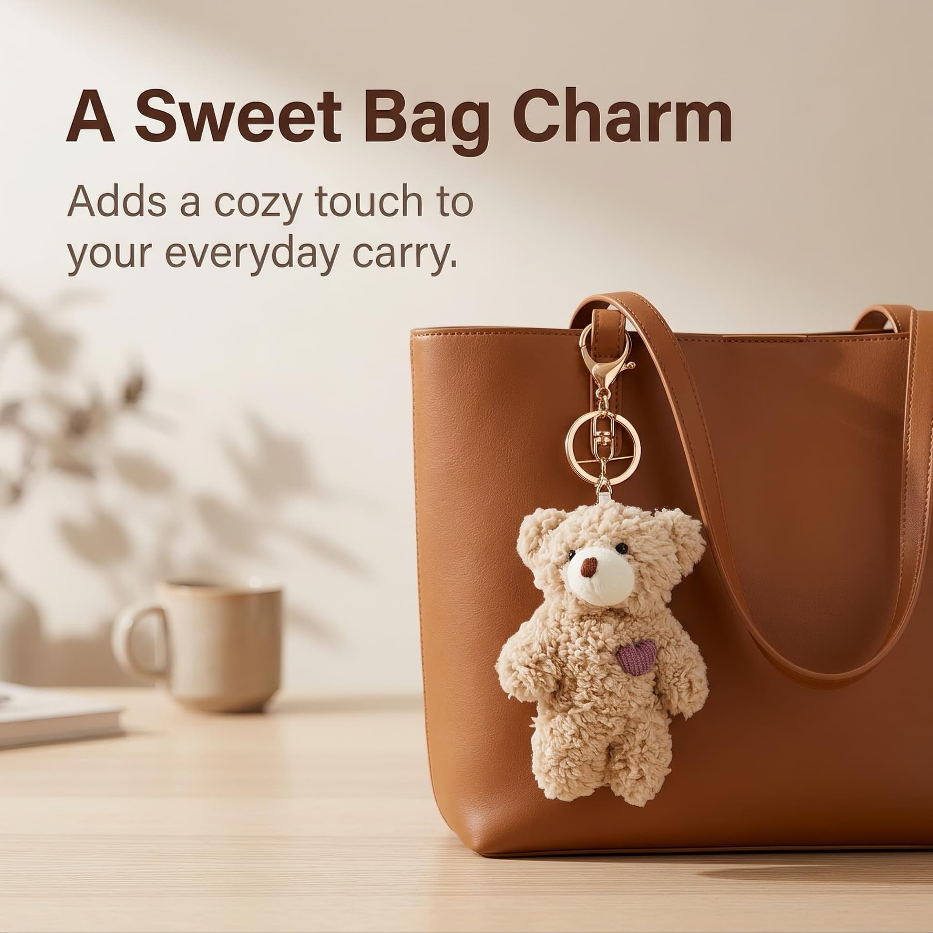 BWESOO Brown Bear Keychain, Stuffed Bag Pendant, Rabbit Keychain, DIY Trinket Dog Keychain Car Pink Heart Teddy Bears Car thumbnail 4