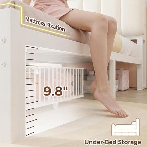 Jocoevol Full Size Bed Frame with Storage Headboard,Upholstered White Bed Frame Full with Storage Drawers and Charging Station,Velvet Platform Metal Bed, Noise-Free No Box Spring Needed thumbnail 9