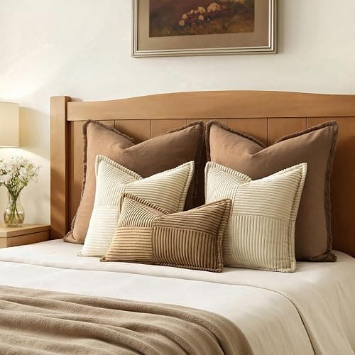 MIULEE Decorative Throw Pillow Covers for Couch Bed Livingroom 18x18 Inch Set of 2 Cream Boho Accent Throw Pllows Broadside Striped Patchwork Soft Corduroy Pillowcases thumbnail 6