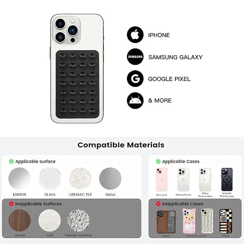 Silicone Double-Sided Suction Phone Grip Detachable Mount - Car Dashboard/Shower Phone Holder, Hands-Free For Selfies & Videos, TikTok/ASMR/Yoga - iphone & Android Compatible (3.74"x2.2", Black) thumbnail 8