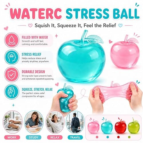 Apple Squishy,Pink Apples Squishy Shaped Stress Balls,Slow Rebound Clear Fruit Squeeze Fidget Toy Anxiety Relief Soft Stress Ball Pinch Sensory Toy (Pink) thumbnail 6