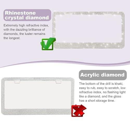QUANQIUFEI Bling License Plate Frames for Women, Sparkly Rhinestone Diamond Car Accessories with Glitter Crystal Caps (1 Pack White) thumbnail 3