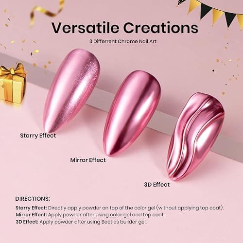 Beetles Chrome Nail Powder Mirror Effect Holographic Aurora Iridescent Pearlescent Manicure Nail Art Decoration Glitter, 8 Colors 1g or 0.5g/Jar Xmas Gift for Women thumbnail 6