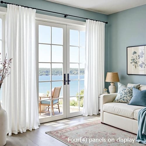 jinchan White Curtains for Living Room Bedroom Linen Textured Curtains 90 Inches Long Farmhouse Country Casual Weave Back Tab Drapes Light Filtering Window Draps 2 Panels White thumbnail 2