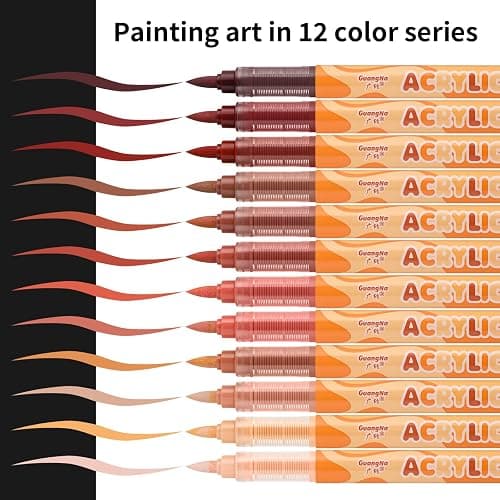kander Guangna Acrylic Paint Markers 12 Colors, Skin Tone Series Set with Soft Brush Tip Water Based, Fine Tip Markers for Wood, Canvas, Rock Painting, Glass, Diy Crafts, Fabric Paint thumbnail 3